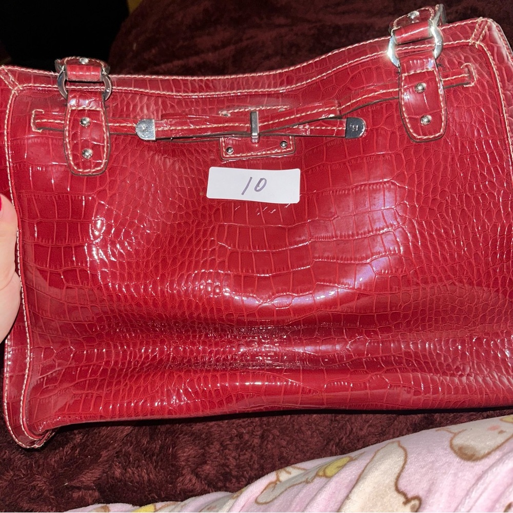 Red Crocodile-Embossed Women's Bag